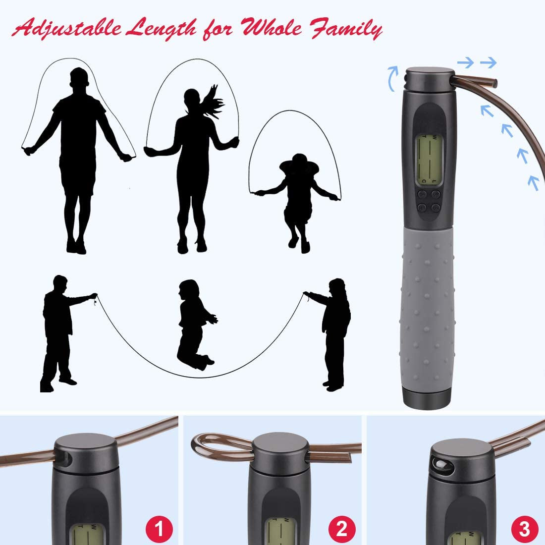 Weighted Jump Rope with Counter - Adjustable Length Cordless Skipping Rope for Fitness Training for Men, Women, and Kids