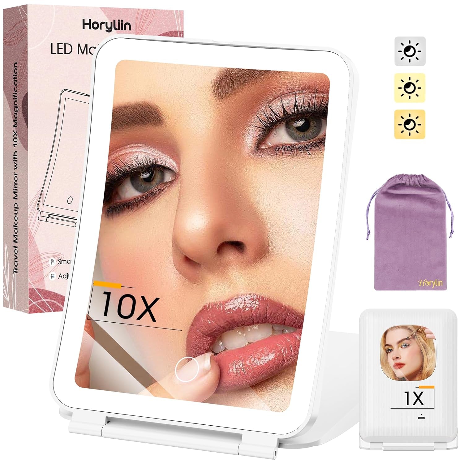 1X Rechargeable Lighted Makeup Mirror with 80 LED & Dimmable Lighting - Perfect for Travel!