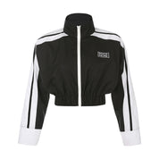 Alphabet Embroidered Colorblock Zip Casual Set My Store