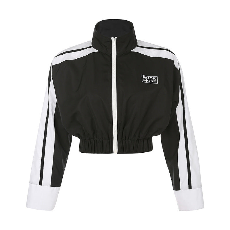Alphabet Embroidered Colorblock Zip Casual Set My Store