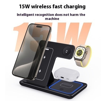 15W 3 In 1 LED Fast Wireless Charger Stand Foldable Charging Station NOOVAMUSE