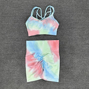 2PCS Tie Dye Crop Bra Shorts Workout Outfit My Store