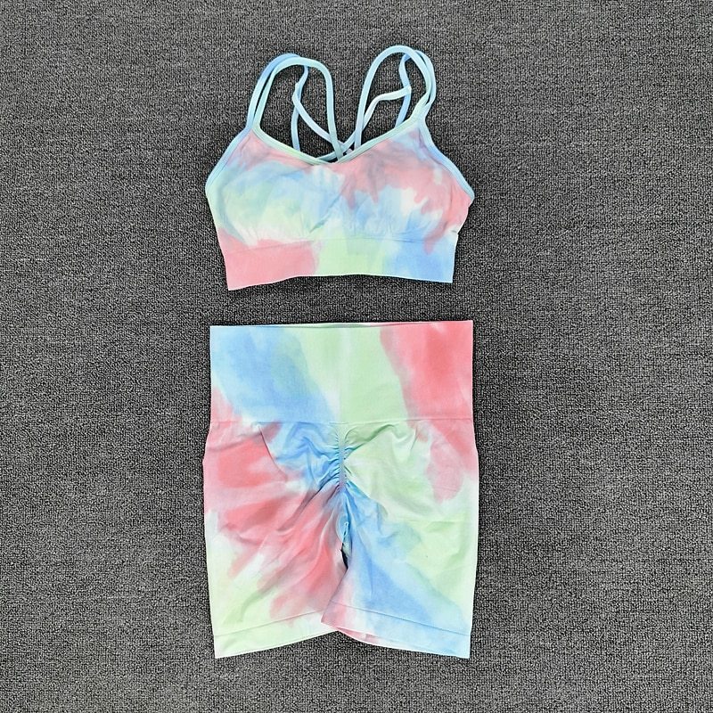 2PCS Tie Dye Crop Bra Shorts Workout Outfit My Store