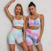 2PCS Tie Dye Crop Bra Shorts Workout Outfit My Store