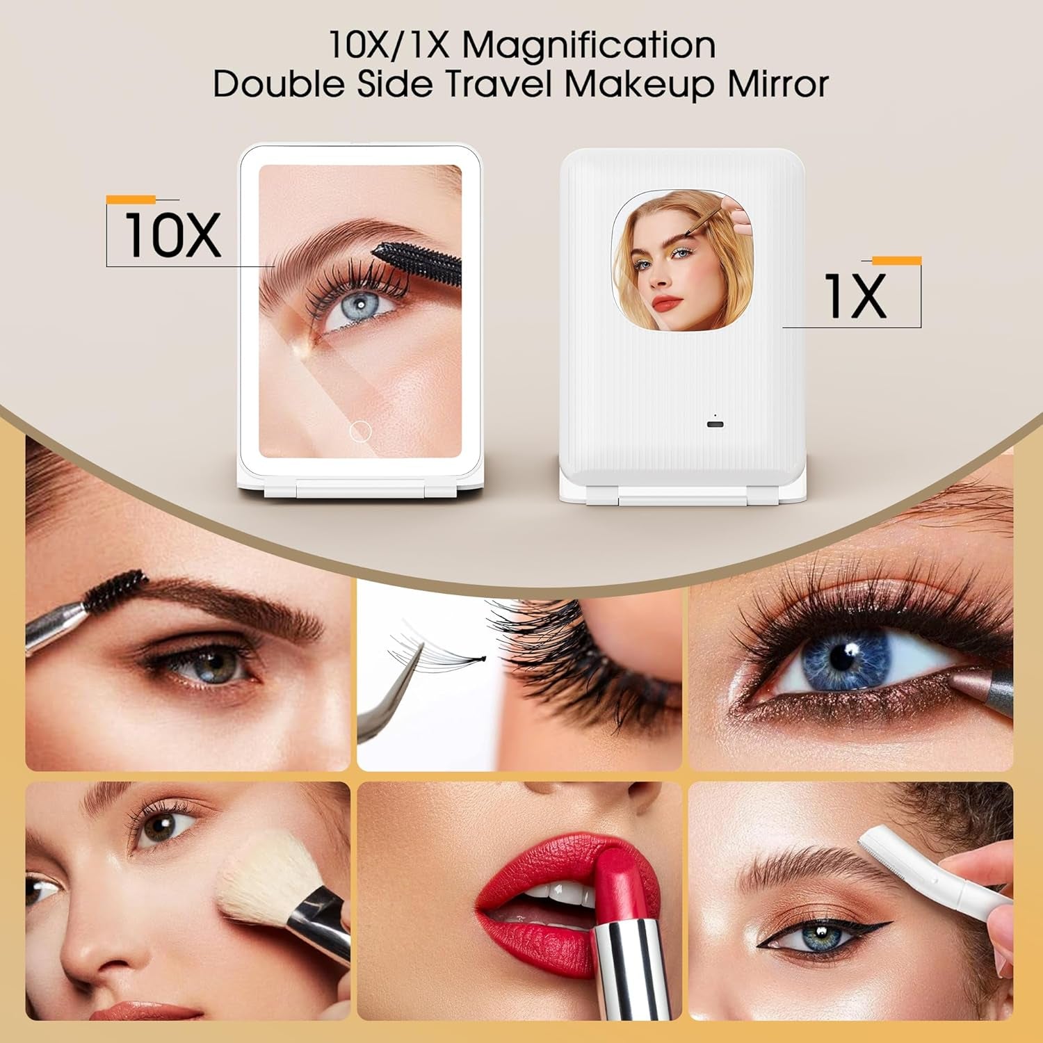 Illuminate Your Beauty: 10X/1X Rechargeable Lighted Makeup Mirror with 80 LED & Dimmable Lighting - Perfect for Travel!