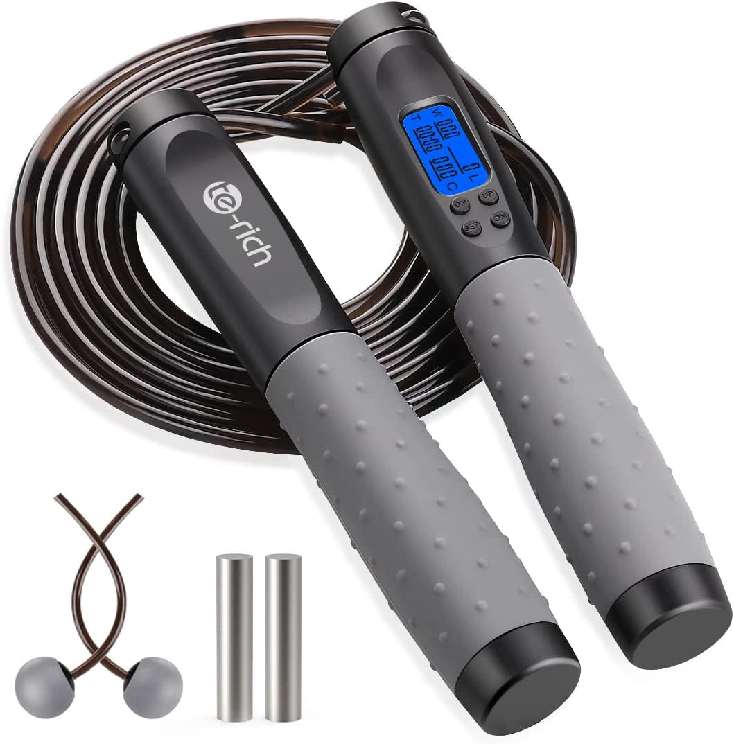 Weighted Jump Rope with Counter - Adjustable Length Cordless Skipping Rope for Fitness Training for Men, Women, and Kids