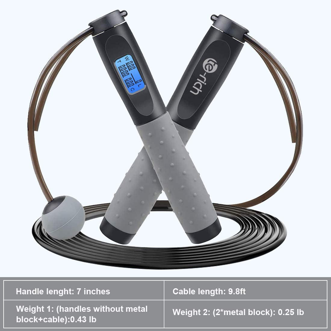 Weighted Jump Rope with Counter - Adjustable Length Cordless Skipping Rope for Fitness Training for Men, Women, and Kids