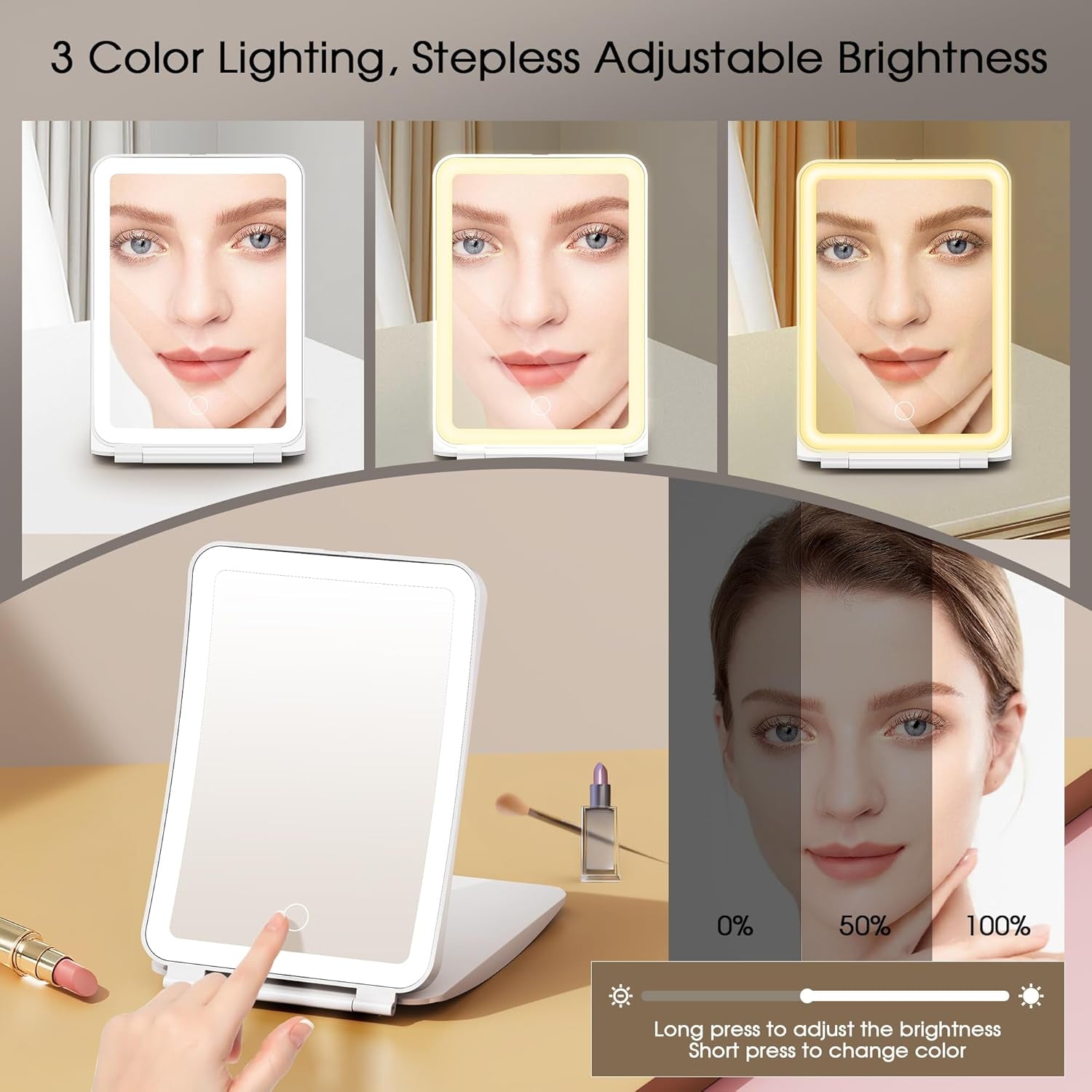 Illuminate Your Beauty: 10X/1X Rechargeable Lighted Makeup Mirror with 80 LED & Dimmable Lighting - Perfect for Travel!