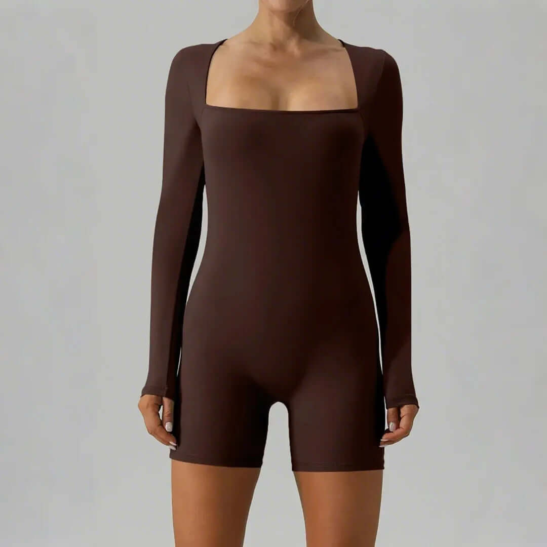 Square Neck Long Sleeve Active Romper Trendsi