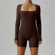 Square Neck Long Sleeve Active Romper Trendsi