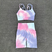 2PCS Tie Dye Crop Bra Shorts Workout Outfit My Store