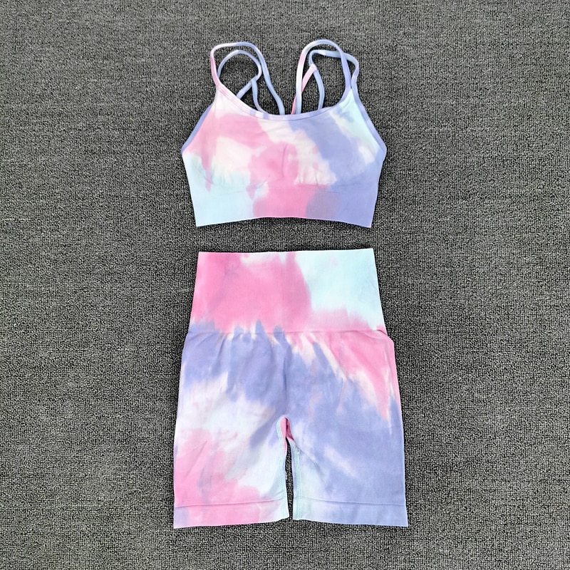 2PCS Tie Dye Crop Bra Shorts Workout Outfit My Store
