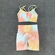 2PCS Tie Dye Crop Bra Shorts Workout Outfit My Store