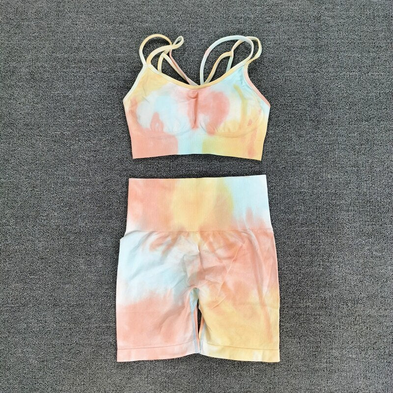 2PCS Tie Dye Crop Bra Shorts Workout Outfit My Store