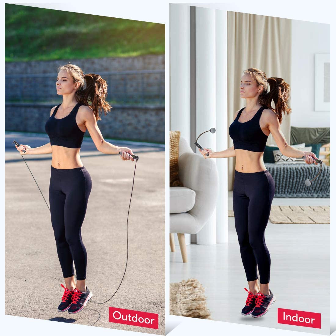 Weighted Jump Rope with Counter - Adjustable Length Cordless Skipping Rope for Fitness Training for Men, Women, and Kids
