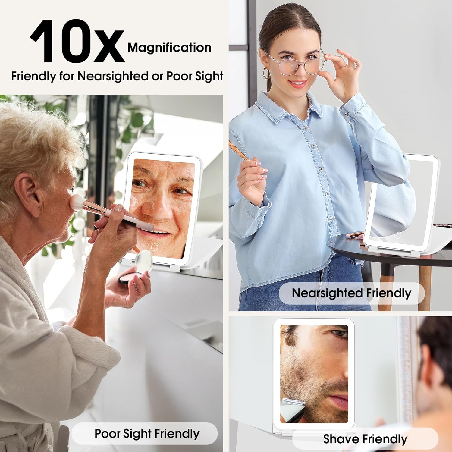 Illuminate Your Beauty: 10X/1X Rechargeable Lighted Makeup Mirror with 80 LED & Dimmable Lighting - Perfect for Travel!